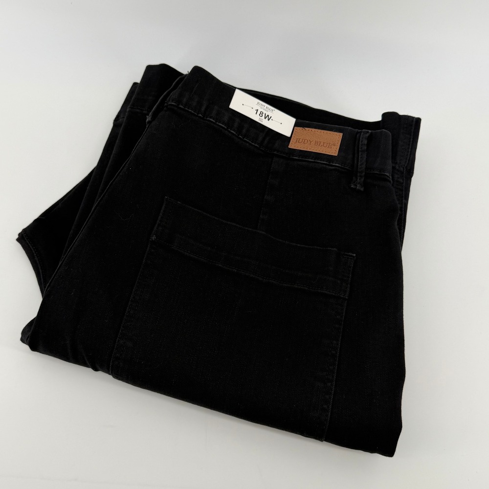 Judy Blue High Waist Flare Jeans Black Patch Pocket JB88651 Plus Size 18W